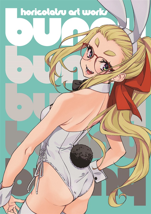 1girl animal_ears ass blonde_hair blue_eyes blush bow bowtie breasts dekomegane detached_collar fake_animal_ears fake_tail glasses leotard long_hair looking_at_viewer looking_back open_mouth original playboy_bunny ponytail rabbit_ears rabbit_tail sasetsu small_breasts smile solo strapless strapless_leotard tail thick_eyebrows thighhighs white_leotard white_thighhighs wrist_cuffs