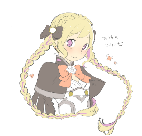 1girl aisutabetao aristocratic_clothes black_capelet blonde_hair braid capelet earrings elise_(fire_emblem) fire_emblem fire_emblem_fates french_braid jewelry looking_at_viewer low_twin_braids low_twintails multicolored_hair purple_eyes purple_hair solo streaked_hair twin_braids twintails