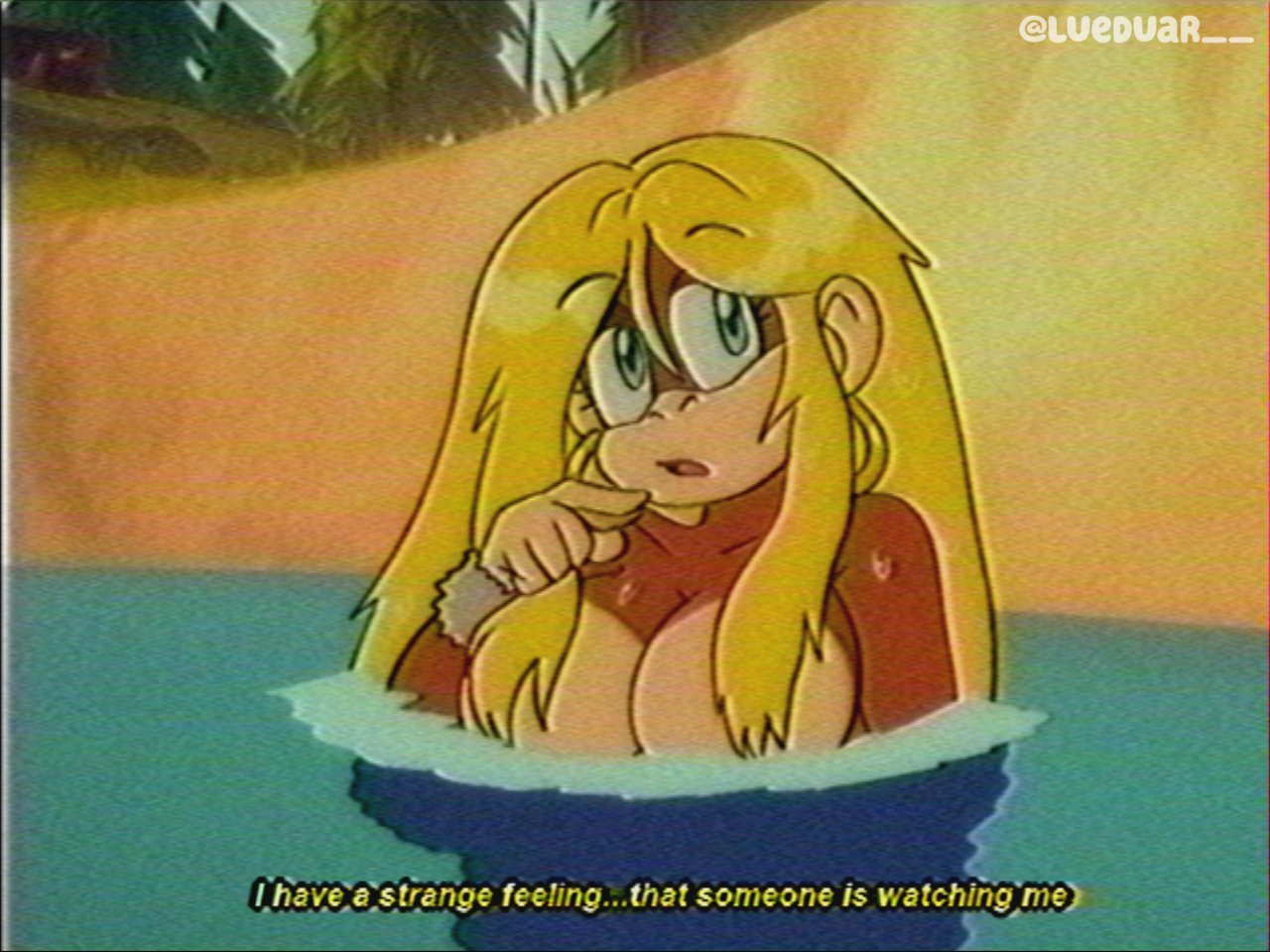 anthro blonde_hair breasts brown_body brown_fur dialogue donkey_kong_(series) english_text female fur hair haplorhine light_body light_skin long_hair lueduar mammal monkey multicolored_body nintendo nude open_mouth partially_submerged primate signature solo text tiny_kong two_tone_body water wet