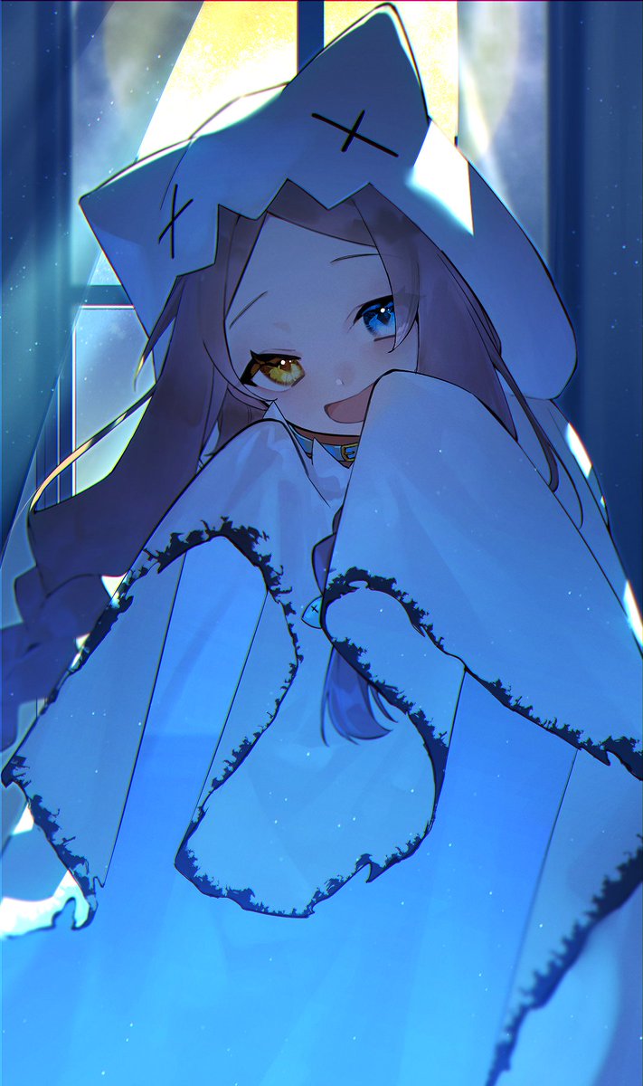 1girl blue_eyes blush braid curtains fish_hair_ornament hair_ornament heterochromia highres hood hood_up indie_virtual_youtuber indoors invisible looking_at_viewer lv9o5 open_mouth smile solo twin_braids window yellow_eyes yuduki_miya