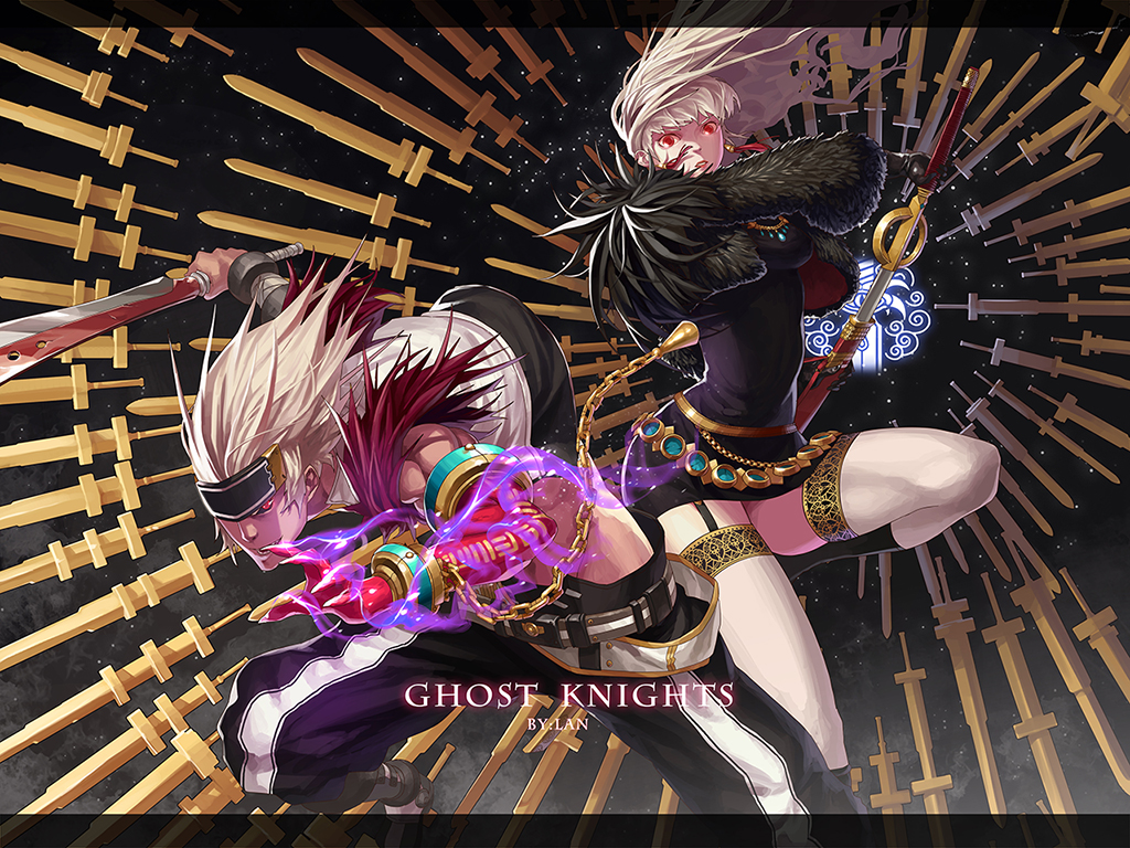 dress dungeon_and_fighter female_slayer_(dungeon_and_fighter) garter_belt gloves grey_hair long_hair non-web_source official_art red_eyes skirt thighhighs