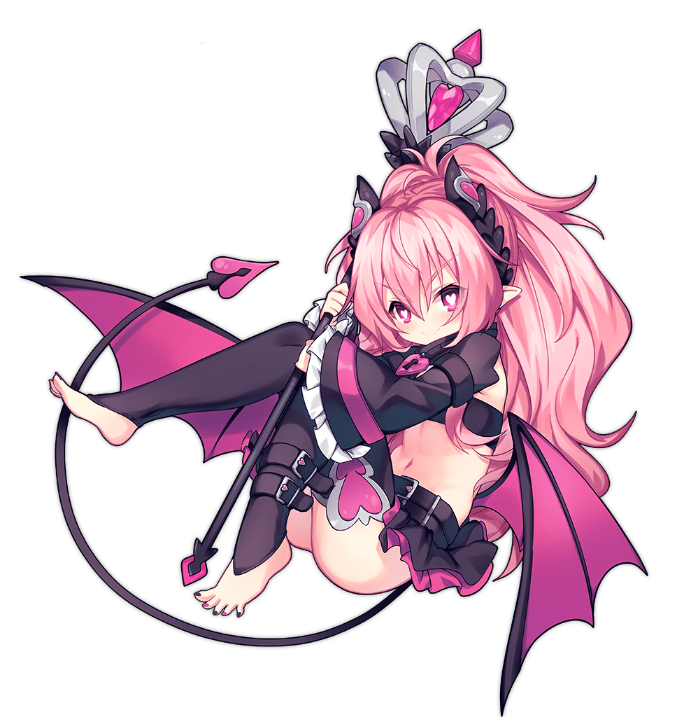 1girl ao_jun ark_order bare_shoulders barefoot belt black_belt black_leggings black_nails black_skirt blush bridal_legwear closed_mouth crop_top demon_tail demon_wings frilled_sleeves frills full_body hair_ornament heart heart-shaped_lock heart-shaped_pupils heart_hair_ornament heart_print high_ponytail holding holding_staff horns leggings lock long_hair long_sleeves looking_at_viewer multicolored_nails navel official_art pink_eyes pink_hair pink_nails pink_theme pointy_ears sidelocks skirt smile solo staff stomach succubus_(ark_order) symbol-shaped_pupils tachi-e tail transparent_background very_long_hair wide_sleeves wings
