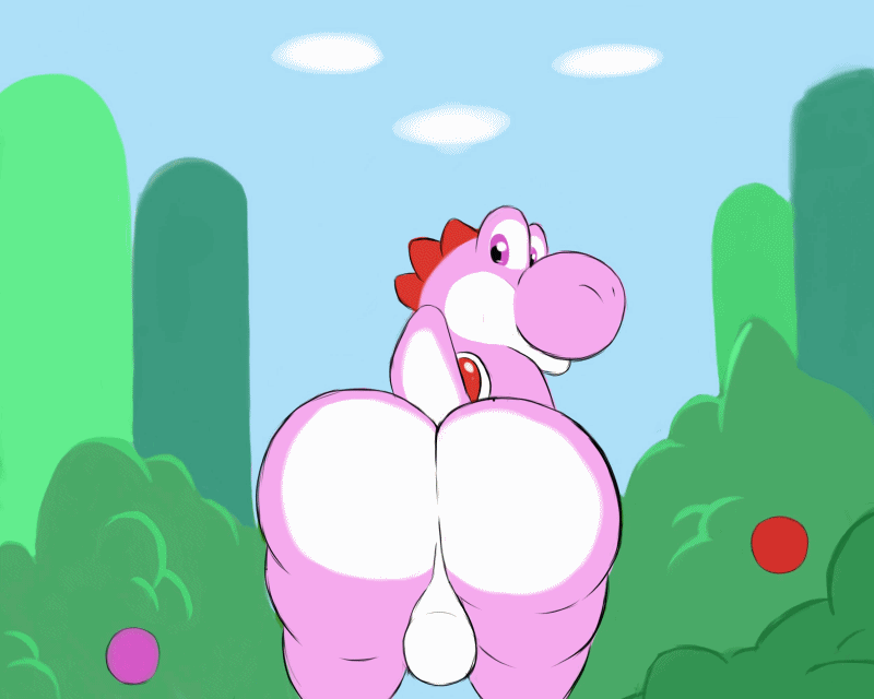 5:4 animated anthro backsack balls bouncing_balls bouncing_butt bubble_butt butt digital_media_(artwork) dinosaur genitals gypsy_king_(artist) male mario_bros nintendo pink_yoshi reptile scalie short_playtime simple_background solo thick_thighs video_games wide_hips yoshi