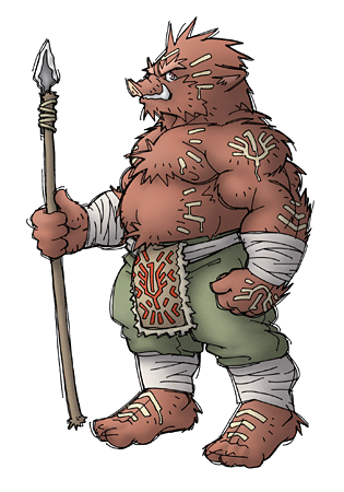 2004 anthro belly bottomwear brown_body brown_fur clothing fur humanoid_hands kemono low_res male mammal nipples overweight overweight_anthro overweight_male pants simple_background solo suid suina sus_(pig) weapon white_background wild_boar yuuki-abe