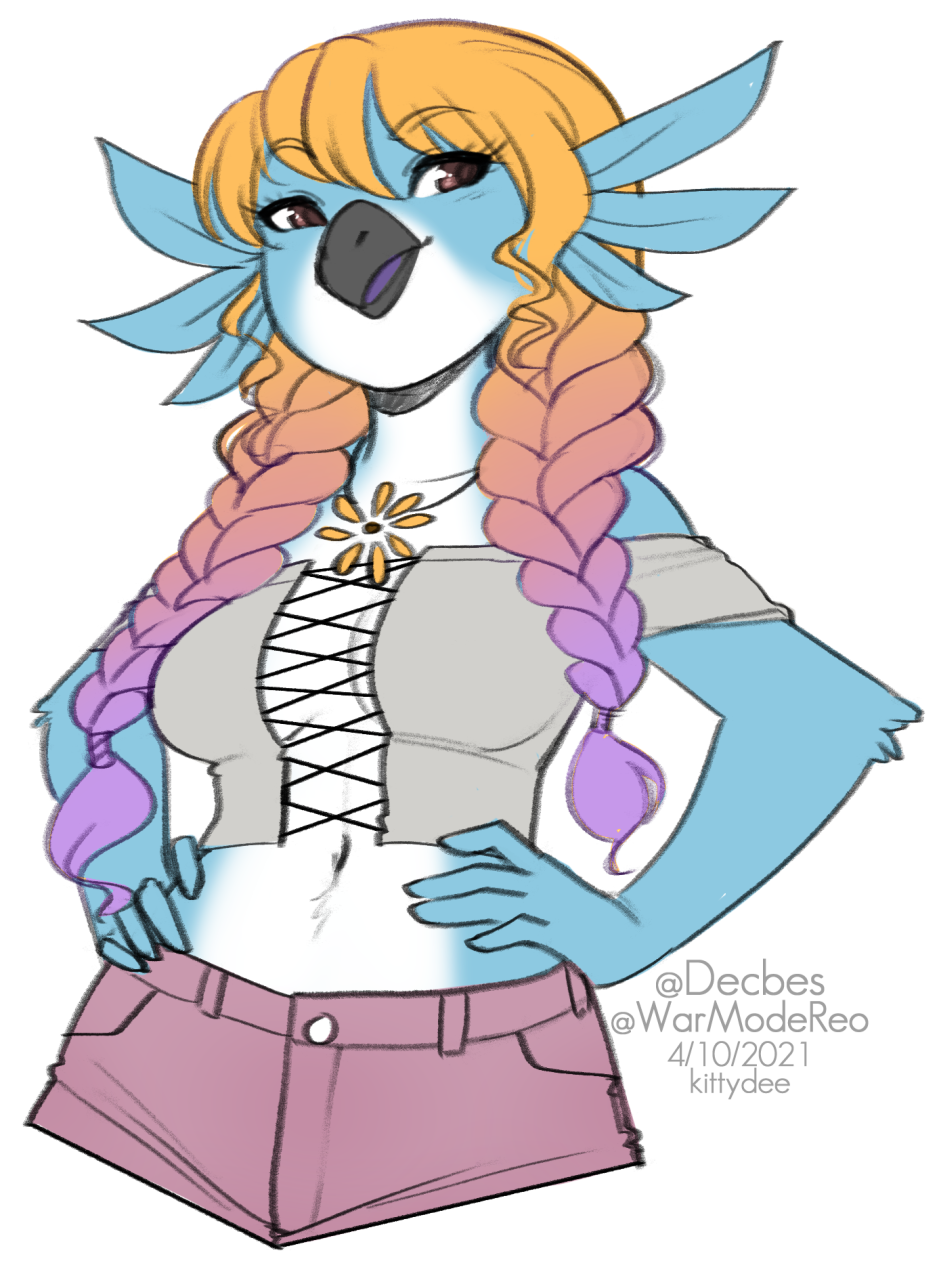 2021 alpha_channel anthro avian beak bird breasts clothed clothing digital_media_(artwork) female hi_res kittydee midriff navel non-mammal_breasts simple_background smile transparent_background