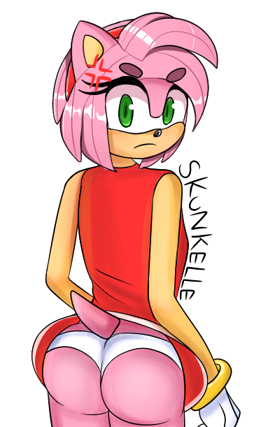 4_fingers amy_rose anthro big_butt breasts butt clothed clothing cross-popping_vein eulipotyphlan female fingers fur gloves green_eyes hair handwear hedgehog looking_at_viewer looking_back mammal panties pink_body pink_fur rear_view signature simple_background skunkelle small_breasts solo sonic_the_hedgehog_(series) standing thick_thighs underwear white_background wide_hips