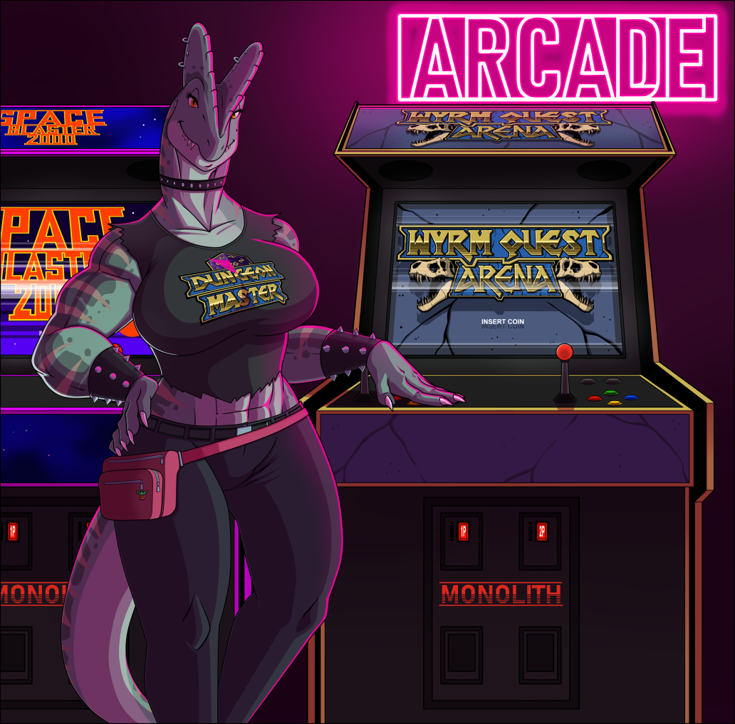 2021 abs anthro arcade_machine big_breasts biped black_bottomwear black_clothing black_pants black_shirt black_topwear bottomwear bracelet breasts choker clothed clothing crop_top detailed_background dilophosaurid dilophosaurus dinosaur dylian_hailford fanny_pack female front_view furgonomics furry-specific_piercing hand_on_hip jewelry looking_at_viewer lordstevie midriff muscular muscular_anthro muscular_female necklace non-mammal_breasts orange_eyes pants piercing portrait reptile scalie sharp_teeth shirt sleeveless_shirt solo spiked_bracelet spiked_choker spikes standing teeth theropod three-quarter_portrait topwear video_games