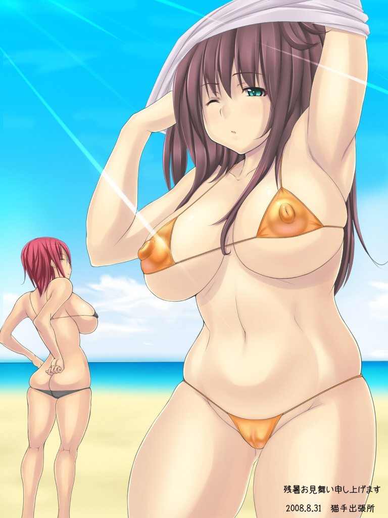 ass beach bikini breasts erect_nipples huge_breasts sideboob swimsuit