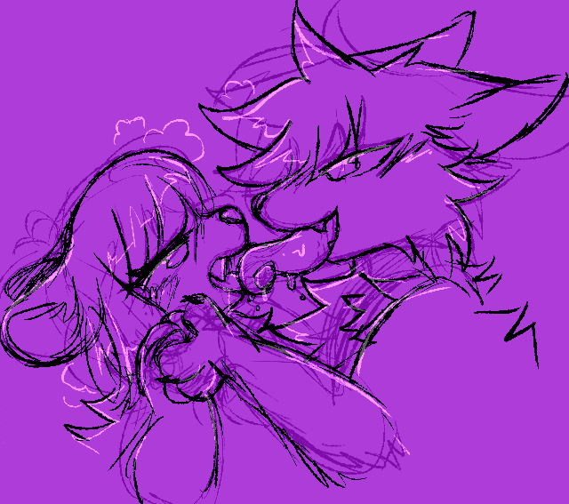 3_fingers anthro bodily_fluids canid canine claws drooling duo female fingers fox french_kissing fur h3llvixn hair hand_holding holding_paws hyaenid kissing larger_male long_tongue male male/female mammal open_mouth saliva saliva_on_tongue size_difference smaller_female smile tongue tongue_out