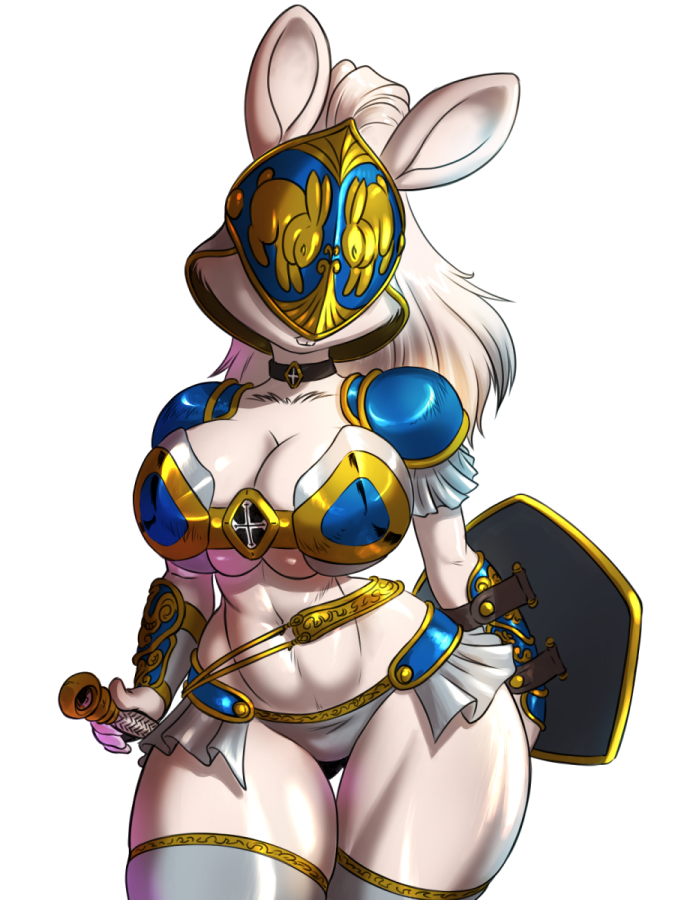 2021 alpha_channel anthro armor big_breasts breasts buckteeth chochi choker cleavage clothed clothing cross curvaceous curvy_figure female fur hair headgear helmet jewelry lagomorph leporid mammal melee_weapon necklace rabbit shield simple_background skimpy skimpy_armor solo sword teeth transparent_background unconvincing_armor voluptuous weapon white_body white_fur white_hair wide_hips