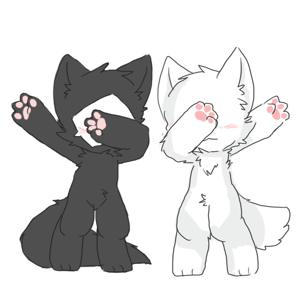 4_fingers ambiguous_gender anthro black_body black_fur blush canid canine canis changed_(video_game) chano chest_tuft dabbing duo eyes_obscured fingers fur lin_(changed) male mammal mask meme paws puro_(changed) simple_background tuft white_background white_body white_fur wolf