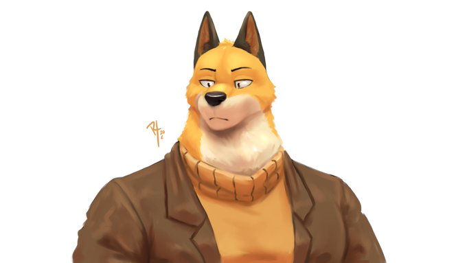 anthro brown_clothing canid canine clothed clothing fox fully_clothed fur half_body male mammal odd_taxi ookanyoufeelit pointy_eyes simple_background solo v_neck_sweater white_background yamamoto_(odd_taxi)