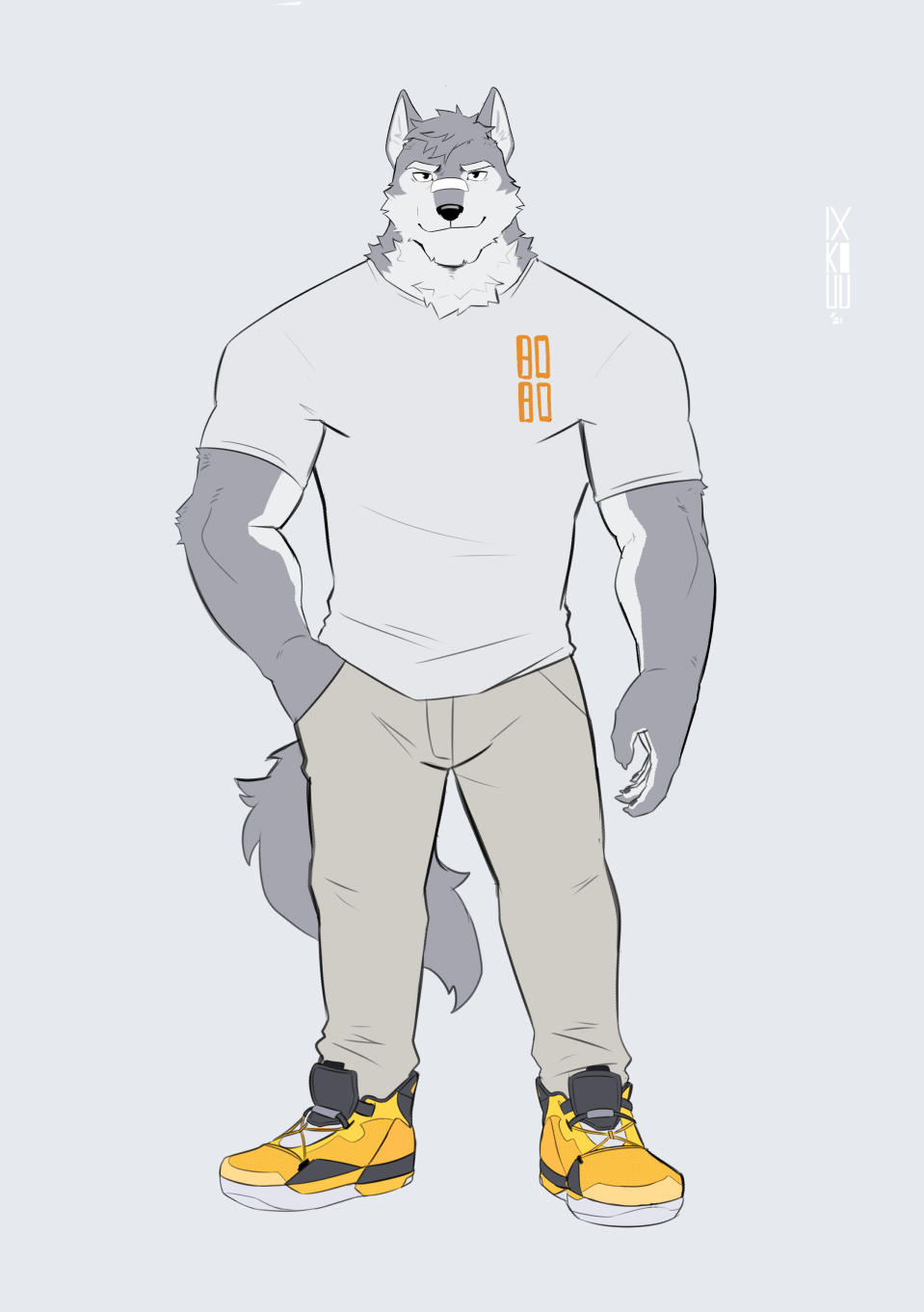 2021 anthro canid canine canis clothed clothing digital_media_(artwork) fur hi_res ixkouu male mammal simple_background solo wolf