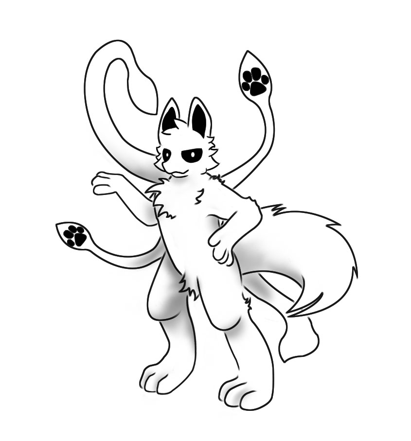 3_toes 4_fingers ambiguous_gender anthro black_inner_ear black_sclera canid canine canis cephalopod changed_(video_game) chest_tuft coleoid crotch_tuft decapodiform feet fingers fluffy fluffy_tail fur hand_on_hip hybrid ion_cannon_(artist) looking_at_viewer mammal marine mollusk multi_limb no_pupils simple_background solo squid_dog_(changed) tentacles toes tuft white_background white_body white_eyes white_fur