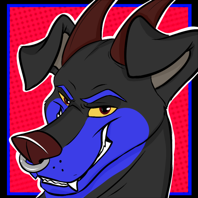 anthro canid canine canis demon digital_media_(artwork) dobermann domestic_dog ember_nifflehiem grin headshot headshot_portrait icon looking_at_viewer male mammal multicolored_body pinscher portrait simple_background sirod smile solo