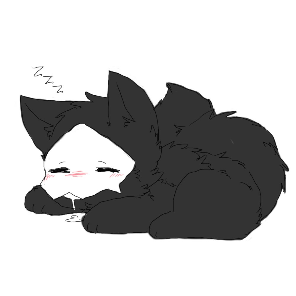 1:1 ambiguous_gender anthro black_body black_fur blush bodily_fluids canid canine canis changed_(video_game) chano drooling eyes_closed fur lying mammal mask puro_(changed) saliva simple_background sleeping solo sound_effects white_background wolf zzz