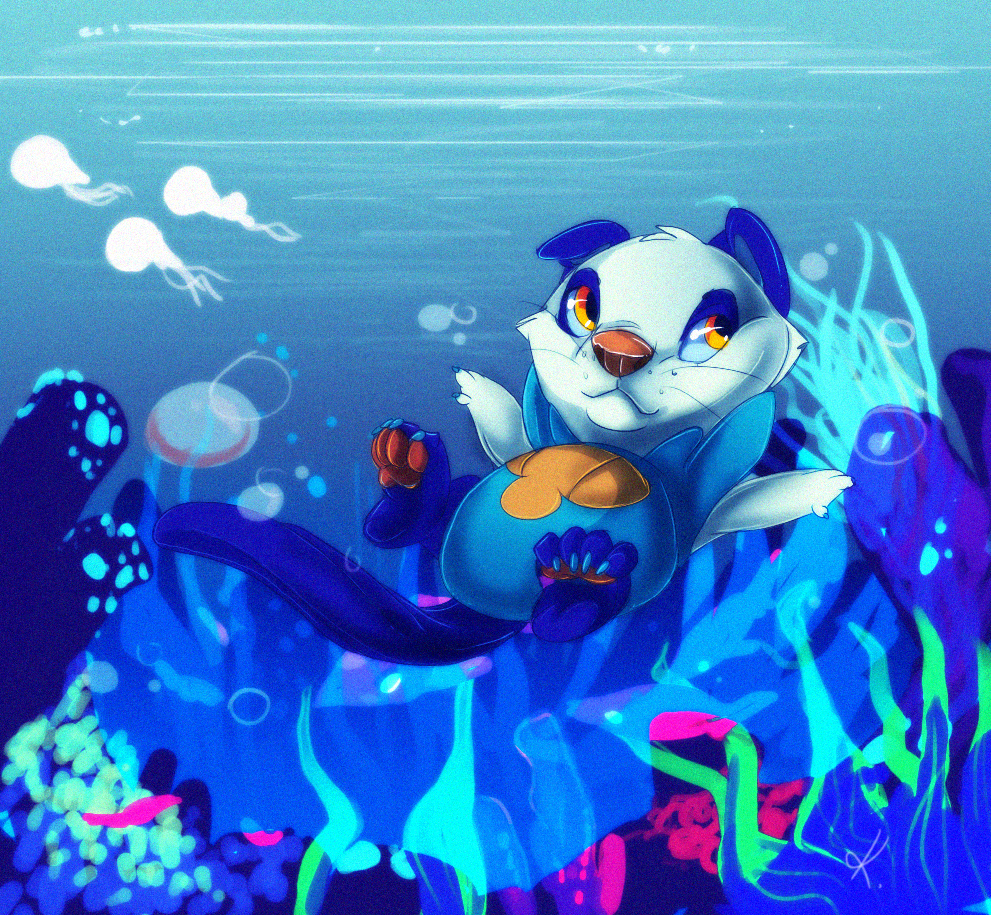 2011 4_toes amber_eyes ambiguous_gender blue_body blue_ears blue_tail brown_nose bubble cheek_tuft cnidarian detailed_background facial_tuft feet feral fingers jellyfish konnestra long_tail marine medusozoan nintendo oshawott pok&eacute;mon pok&eacute;mon_(species) sea shell solo swimming toes tuft underwater video_games water white_body