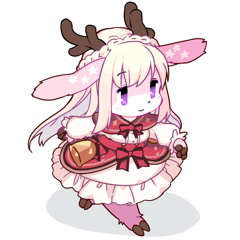 1:1 2021 anthro antlers bell blush capreoline cervid christmas clothed clothing female fully_clothed holidays hooves horn kemono kishibe mammal purple_eyes reindeer ribbons simple_background smile solo star white_background
