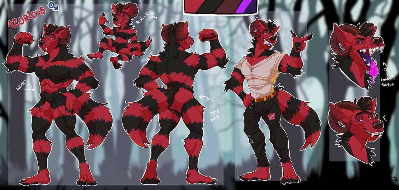 anthro azorious canid canine canis dripping glowing glowing_tongue male mammal meebeehyena muscular muscular_anthro muscular_male solo stripes tongue wolf