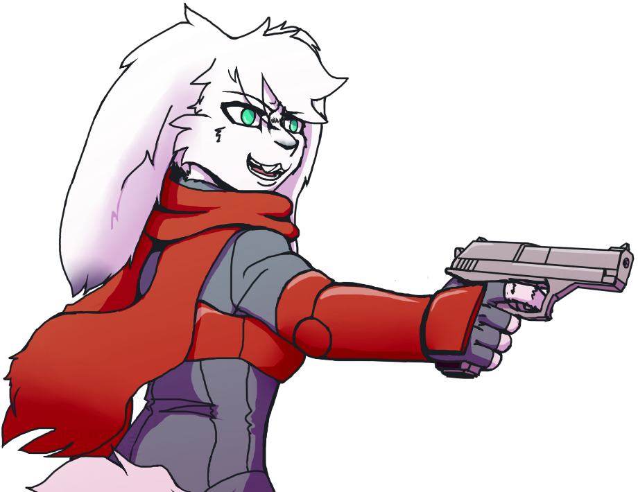 alpha_channel anthro armor buckteeth clothed clothing derideal female fur gauntlets gloves green_eyes gun handgun handwear holding_gun holding_object holding_weapon lagomorph leporid mammal meme nova_(xen) pistol rabbit ranged_weapon scarf smile solo teeth usuario2_(artist) weapon white_body white_fur