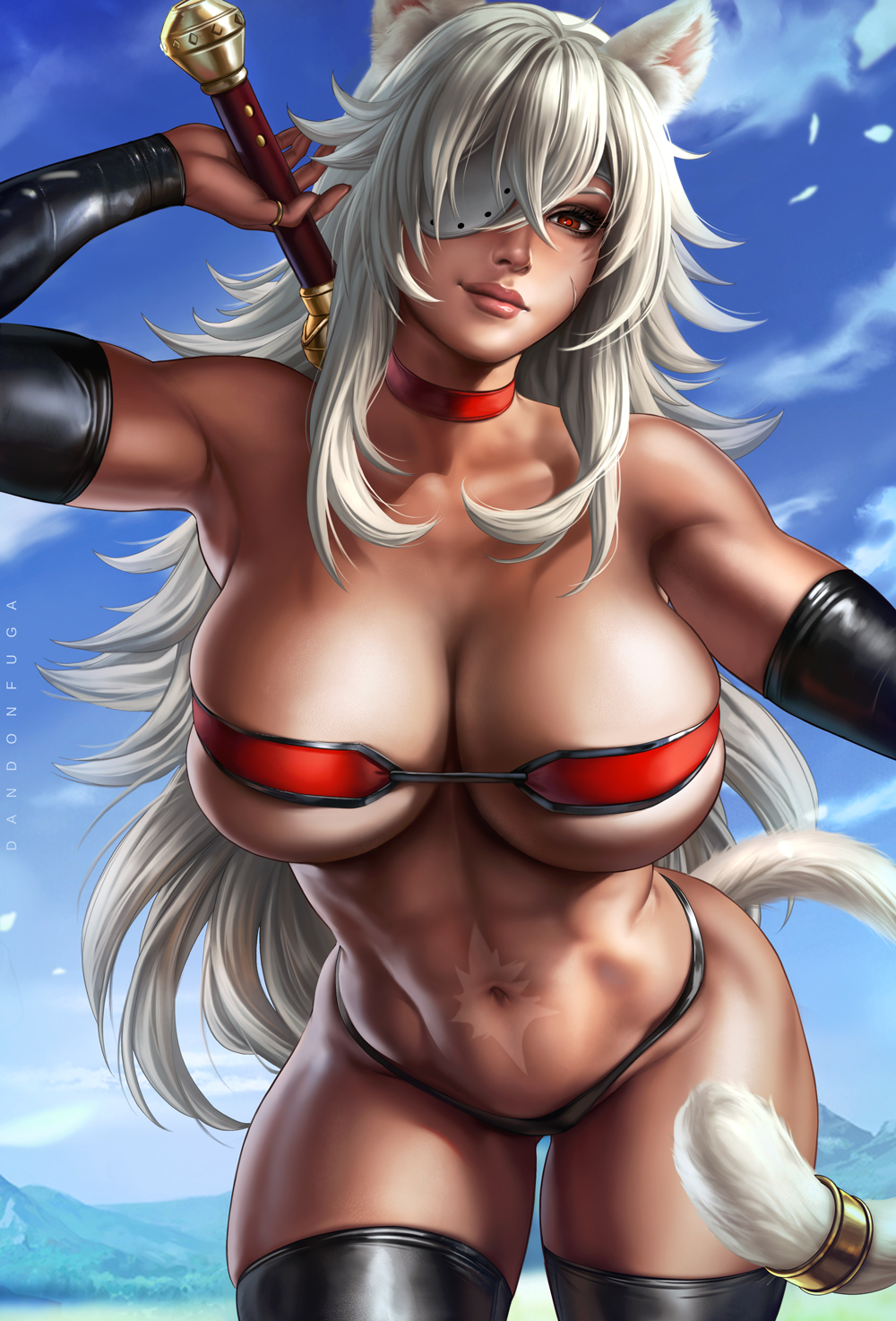 abs animal_humanoid big_breasts breasts cat_humanoid cleavage clothed clothing dandon_fuga felid felid_humanoid feline feline_humanoid female ghislaine_dedorudia hi_res humanoid legwear mammal mammal_humanoid muscular muscular_female mushoku_tensei thick_thighs thigh_highs wide_hips