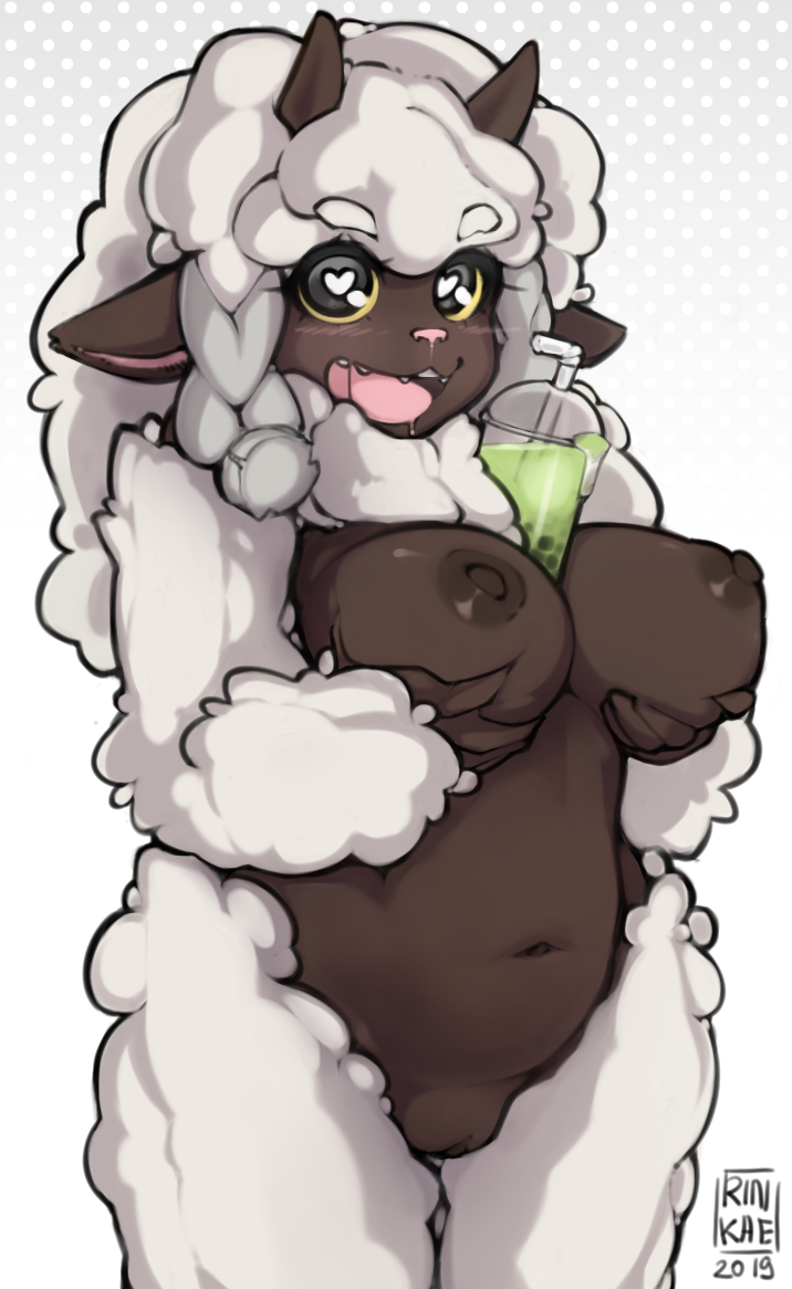 &lt;3 &lt;3_eyes anthro anthrofied areola belly between_breasts beverage big_breasts biped black_eyes blush bovid braided_hair breasts brown_areola brown_body brown_nipples brown_skin bubble_tea caprine dark_body dark_skin digital_media_(artwork) female fluffy fluffy_hair front_view fur genitals glistening glistening_eyes hair hand_on_breast hands-free_bubble_tea holding_breast horn long_hair looking_at_viewer mammal meme monotone_body monotone_fur monotone_hair navel neck_tuft nintendo nipples nude open_mouth open_smile pattern_background pigtails pink_inner_ear pink_nose pok&eacute;mon pok&eacute;mon_(species) pok&eacute;morph portrait pupils pussy rinkae simple_background slightly_chubby smile solo standing three-quarter_portrait tongue tuft video_games white_body white_fur white_hair white_pupils wool_(fur) wooloo yellow_sclera