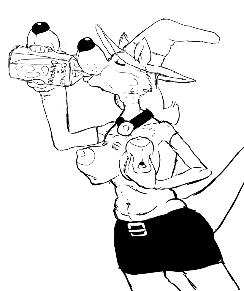 anthro bottomwear breasts clothing collar drinking female goo_creature goo_transformation hat head_grab head_hand head_hands headgear headwear kangaroo macropod mammal marsupial monochrome multi_head skirt swatcher transformation what witch_hat