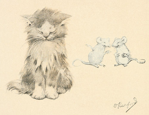 1911 20th_century ambiguous_gender ancient_furry_art chest_tuft domestic_cat eyes_closed felid feline felis feral fluffy group low_res mammal mouse murid murine nude oliver_herford public_domain rodent signature simple_background sitting size_difference traditional_media_(artwork) tuft whiskers