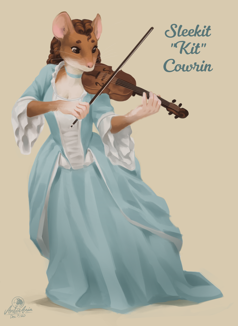 amber-aria anthro bow_(stringed_instrument) bowed_string_instrument breasts brown_body brown_fur brown_hair cleavage clothed clothing dress female fully_clothed fur hair hi_res mammal mouse murid murine musical_instrument playing_music playing_violin rodent solo standing string_instrument violin whiskers wood_mouse