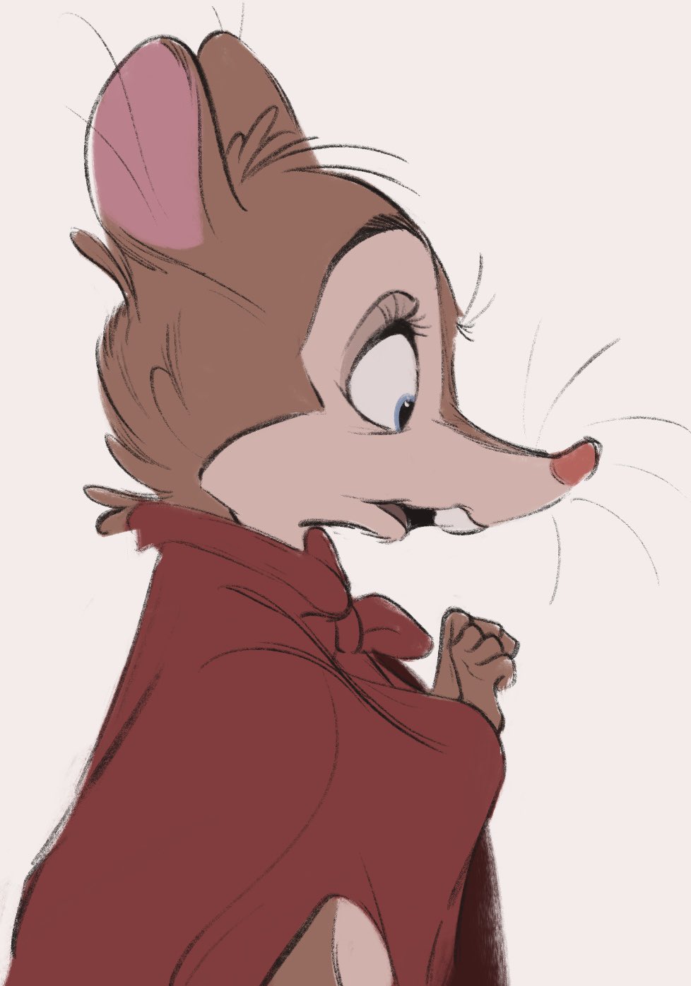2021 anthro brown_body brown_fur buckteeth don_bluth fur head_tuft hi_res mammal mouse mrs._brisby murid murine open_mouth rodent simple_background solo teeth the_secret_of_nimh tohupo tuft whiskers