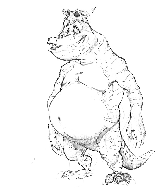 2009 anthro belly big_belly canson crocodilian donkey_kong_(series) donkey_kong_64 k_lumsy kremling male monochrome muscular navel nintendo overweight reptile scalie solo video_games