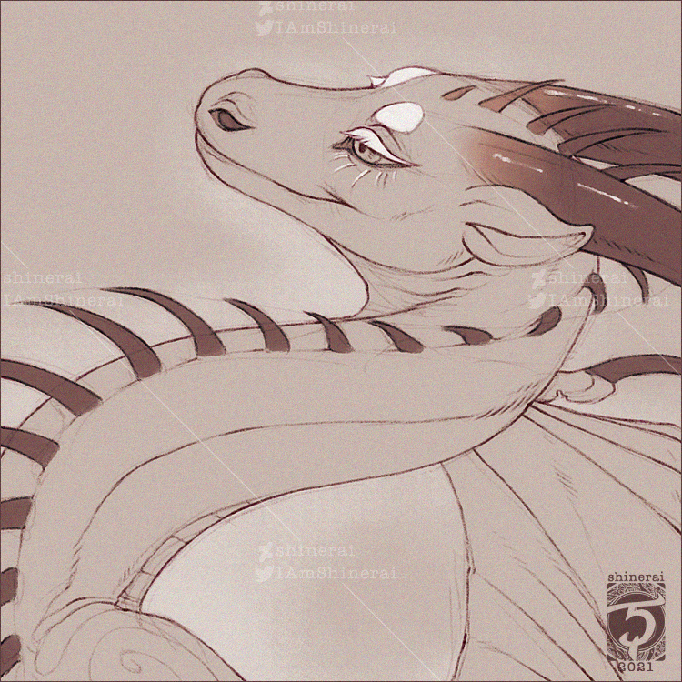 1:1 2021 bust_portrait dated digital_drawing_(artwork) digital_media_(artwork) dragon eyebrows eyelashes female feral horn membrane_(anatomy) membranous_wings monochrome portrait sepia shinerai simple_background solo spines watermark wings year