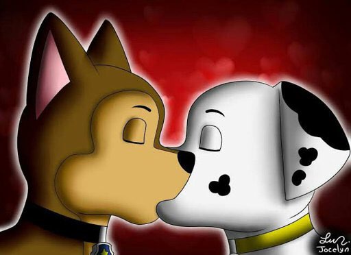 canid canine canis chase_(paw_patrol) domestic_dog duo eyes_closed feral jocelynminions kissing lips male male/male mammal marshall_(paw_patrol) mouth_hold on oral passionate paw_patrol