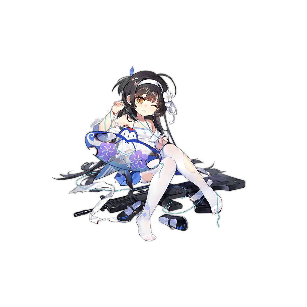 1girl :s aged_down black_footwear black_hair blue_skirt blunt_bangs blush broken camisole feet floral_print flower full_body girls'_frontline hair_flower hair_ornament hairband hatoyama_itsuru kite kite_string long_hair long_sleeves mary_janes military_vehicle motor_vehicle official_alternate_costume official_art one_eye_closed pantyhose pleated_skirt print_pantyhose red_wristband ribbon scorch_mark shirt shoes simple_background sitting skirt solo string_around_finger tank tears third-party_source toes torn_clothes torn_pantyhose torn_shirt transparent_background type_95_(girls'_frontline) type_95_(kite_flyer_in_spring)_(girls'_frontline) type_95_ha-gou unworn_shoes very_long_hair weapon_on_floor white_camisole white_flower white_hairband white_pantyhose white_ribbon white_shirt yellow_eyes