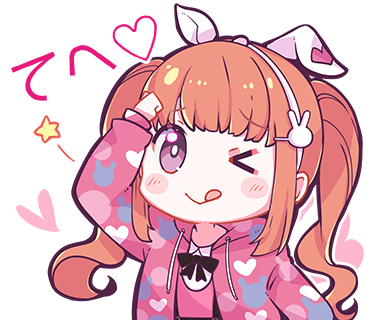 &gt;_o 1girl ;q animal_ears arm_up black_ribbon blush bright_pupils chibi denonbu dojikko_pose hair_ornament hand_on_own_head heart hood hooded_jacket jacket long_hair long_sleeves looking_at_viewer lowres neck_ribbon nonkomu_(furiten5553) official_art one_eye_closed orange_hair outline pink_jacket pink_shirt purple_eyes rabbit_ears rabbit_hair_ornament ribbon sakurano_mimito shirt smile solo star_(symbol) tehepero tongue tongue_out translation_request transparent_background twintails upper_body white_outline white_pupils