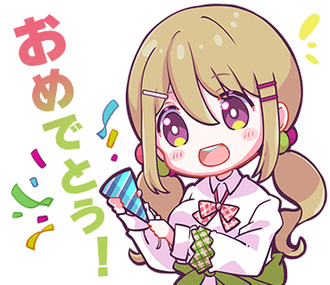 1girl :d blush bow bright_pupils brown_hair chibi collared_shirt confetti denonbu green_scrunchie hair_between_eyes hair_bobbles hair_ornament hairclip holding holding_party_popper kayano_futaba long_hair long_sleeves looking_at_viewer low_twintails lowres nonkomu_(furiten5553) official_art open_mouth outline party_popper purple_eyes red_bow scrunchie shirt sidelocks smile solo translated transparent_background twintails white_outline white_pupils white_shirt wrist_scrunchie