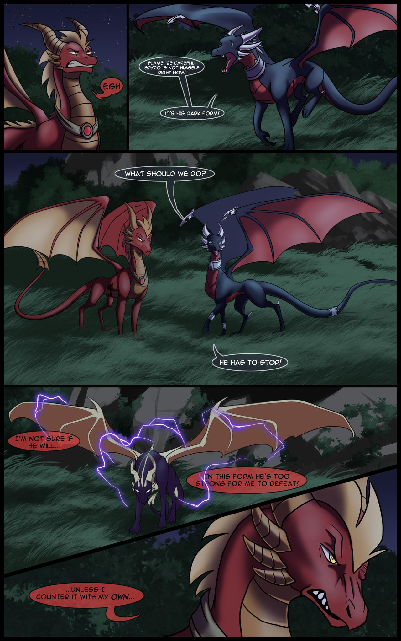 activision comic cynder dark_spyro digital_media_(artwork) dragon female feral flame_(spyro) group hi_res horn male mythological_creature mythological_scalie mythology scalie speech_bubble spyro spyro_the_dragon tail text the_legend_of_spyro trio wings xannador