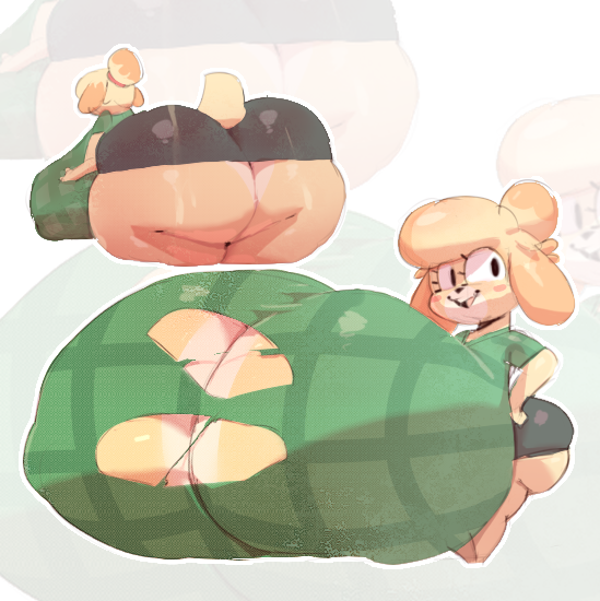 2024 animal_crossing anthro big_breasts big_butt black_bottomwear black_clothing black_eyes black_skirt blonde_hair bottomwear breasts butt canid canine canis checkered checkered_clothing checkered_shirt checkered_topwear clothing colored digital_media_(artwork) domestic_dog eyelashes female front_view green_clothing green_shirt green_topwear hair huge_breasts huge_butt hyper hyper_breasts hyper_butt isabelle_(animal_crossing) mammal mishkanavtor nintendo nipple_outline open_mouth pattern_clothing pattern_shirt pattern_topwear rear_view red_hairband shaded shih_tzu shirt short_stack simple_background skirt smile solo tail teeth thick_thighs tight_bottomwear tight_clothing tight_skirt topwear torn_clothing toy_dog white_background yellow_body yellow_ears yellow_tail