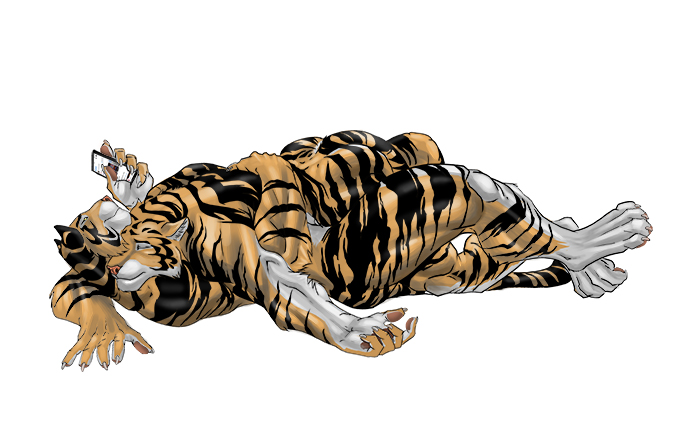2021 ang3l anthro back_muscles biceps butt cellphone duo electronics embrace eyes_closed feet felid hand_on_back intimate looking_at_object looking_at_phone male male/male mammal manly muscular muscular_legs muscular_thighs nude pantherine pecs phone simple_background smartphone striped_body stripes tiger white_background