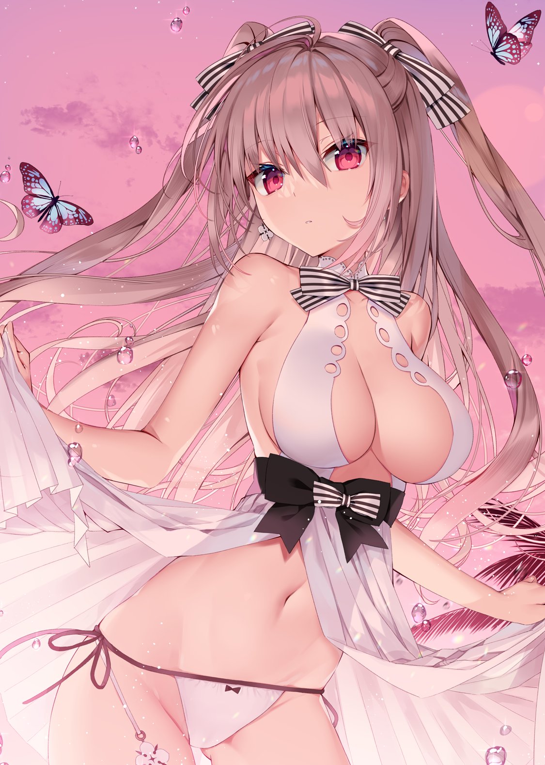 lingerie no_bra pantsu see_through skirt_lift string_panties yusano