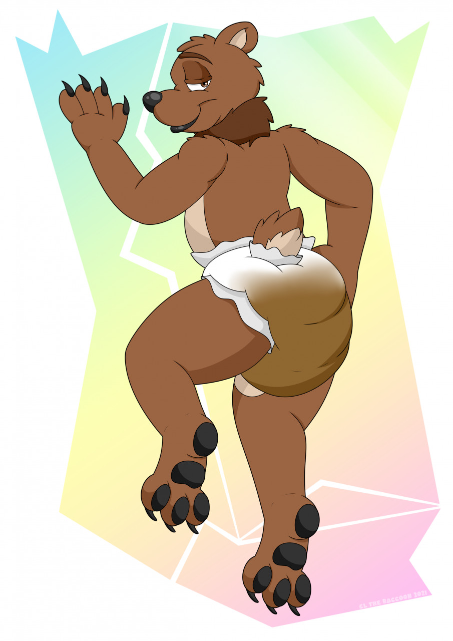 anthro black_claws black_nails black_nose black_pawpads brown_bear brown_body brown_fur claws clcoon colored_nails diaper feces filth filthy fur grizzly_bear hair hi_res kuruk_(character) male mammal mane mane_hair messing_diaper messy messy_diaper multicolored_body multicolored_fur nails pawpads scat soiling solo solo_focus ursid ursine used_diaper wearing_diaper