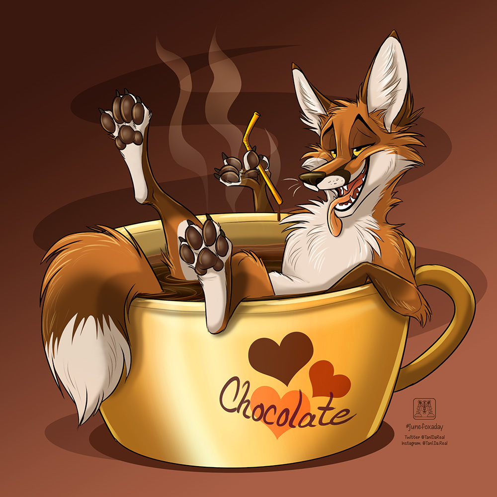 &lt;3 1:1 ambiguous_gender bathing beverage brown_body brown_ears brown_fur brown_pawpads candy canid canine chocolate conditional_dnp cup dessert feral food fox fur gradient_background holding_object hot_chocolate inner_ear_fluff looking_away mammal open_mouth pawpads red_fox simple_background solo steam straw tani_da_real text tongue tongue_out tuft white_body white_fur white_inner_ear_fluff