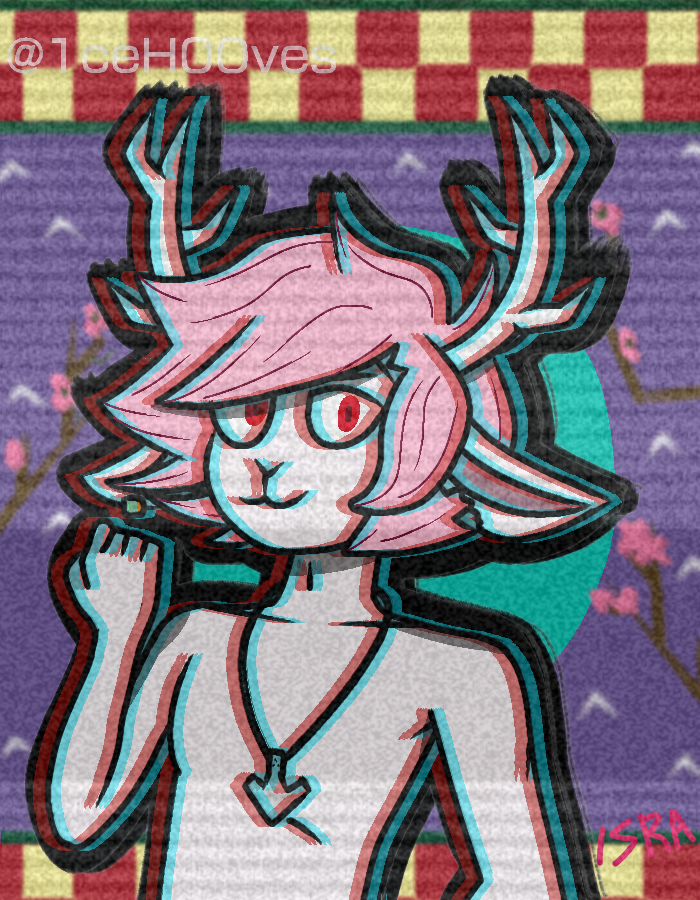 1ce_h00ves anthro arizona_iced_tea fur fzst gradient_background hair horn jackalope lagomorph leporid male male/male mammal pattern_background pink_hair rabbit simple_background solo white_body white_fur youtube youtuber