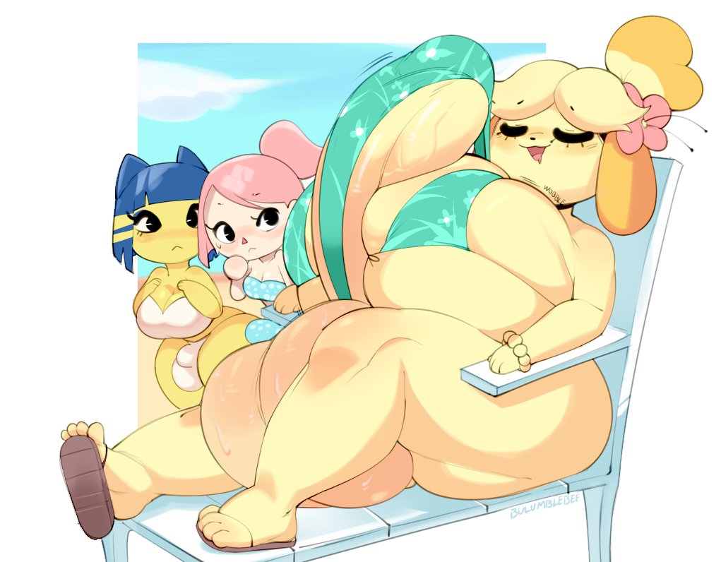 accessory animal_crossing ankha_(animal_crossing) anthro balls big_balls big_breasts big_butt big_penis bikini breast_size_difference breasts bulge bulging_breasts bulumble-bee butt canid canine canis cleavage clothed clothing crossgender domestic_dog erection erection_under_clothing felid feline flower flower_in_hair ftg_crossgender fti_crossgender genitals gynomorph hair hair_accessory huge_balls huge_breasts huge_butt huge_penis human hyper hyper_balls hyper_breasts hyper_genitalia hyper_penis intersex isabelle_(animal_crossing) mammal nintendo penis plant shih_tzu swimwear thick_thighs toy_dog video_games villager_(animal_crossing) wide_hips