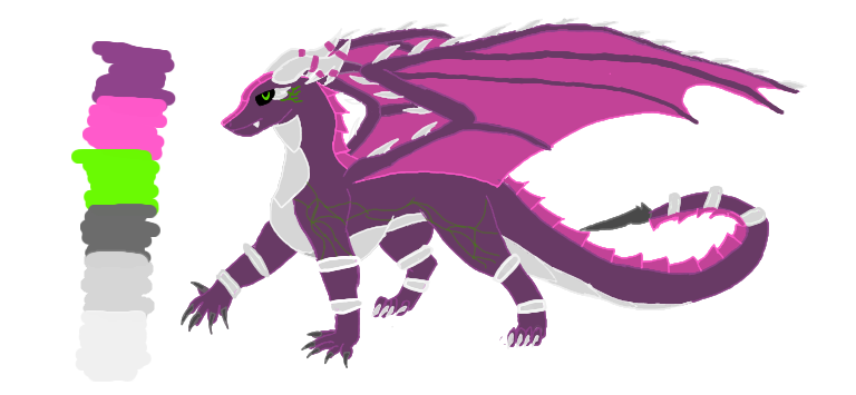 a_dragon's_tale_of_tails color_scheme dragon female green_eyes model_sheet pink_body purple_body random_dragon_lover roselia_(adtot) solo