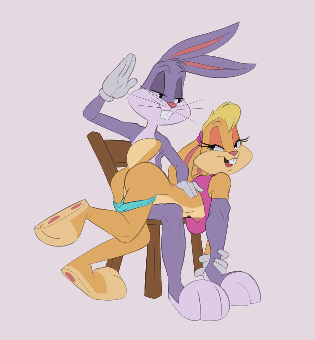 anthro bdsm bent_over breasts buckteeth bugs_bunny butt chair clothed clothing duo female furniture genitals happy happy_sex lagomorph leporid lola_bunny looney_tunes male male/female mammal nipples nude pants_down partially_clothed pussy rabbit saransaran sex simple_background smile spanking teeth the_looney_tunes_show warner_brothers