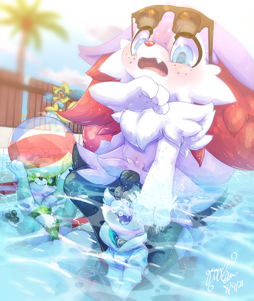 2021 alolan_vulpix animal_genitalia assisted_exposure ball balls beach_ball being_watched bodily_fluids braixen bubble camel_toe clothed clothing cum ejaculation embarrassed erection eyewear fluffy freckles genital_fluids genitals gingy_(gingy_k_fox) gingy_k_fox group hands-free hoodie inflatable juniper_(coffeefly) legendary_pok&eacute;mon looking_at_another male meme mew nintendo outside palm_tree pantsing partially_submerged penis plant pok&eacute;mon pok&eacute;mon_(species) precum regional_form_(pok&eacute;mon) riolu shaded sheath shiny_pok&eacute;mon signature sunglasses swimming swimming_pool swimwear these_aren't_my_glasses topwear tree underwater video_games water