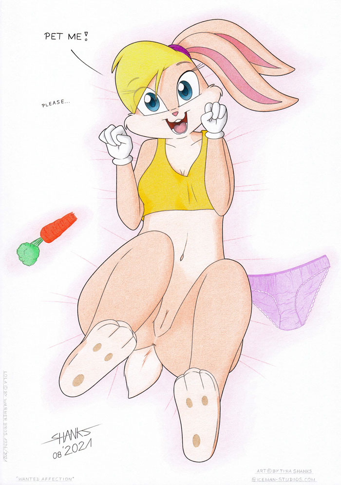 anthro anus barefoot bed belly bottomwear butt carrot clothed clothing feet female food furniture genitals hare lagomorph leporid lola_bunny looney_tunes lying mammal navel no_pants no_underwear nude on_back panties pawpads paws plant pussy rabbit scut_tail shorts solo space_jam tirashanks_(artist) underwear vegetable warner_brothers