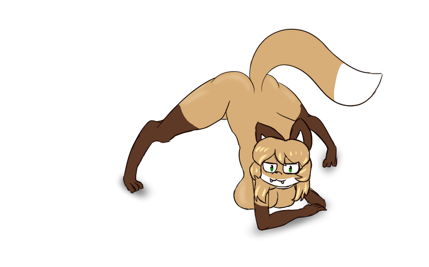 2021 alpha_channel anonymous_artist anthro ass_up averi_(fiddleafox) breasts breasts_on_floor brown_body brown_ears brown_fur brown_hair butt canid canine cute_fangs digital_drawing_(artwork) digital_media_(artwork) dipstick_tail fangs female fox fur gloves_(marking) green_eyes hair jack-o'_pose leg_markings looking_at_viewer mammal markings multicolored_tail pose simple_background socks_(marking) solo spread_legs spreading transparent_background white_body white_fur
