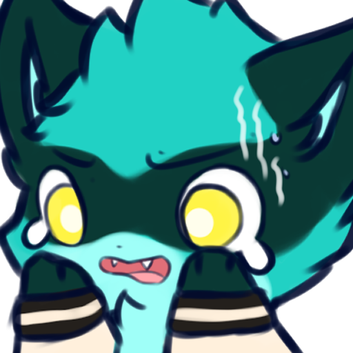 1:1 alpha_channel ambiguous_gender anthro bodily_fluids clothed clothing crying emoji emote fluffy fur green_body green_fur green_hair hair markings_(fur) open_mouth paws reaction_image simple_background snoiifoxxo solo tears transparent_background tuft yellow_eyes yellow_sclera